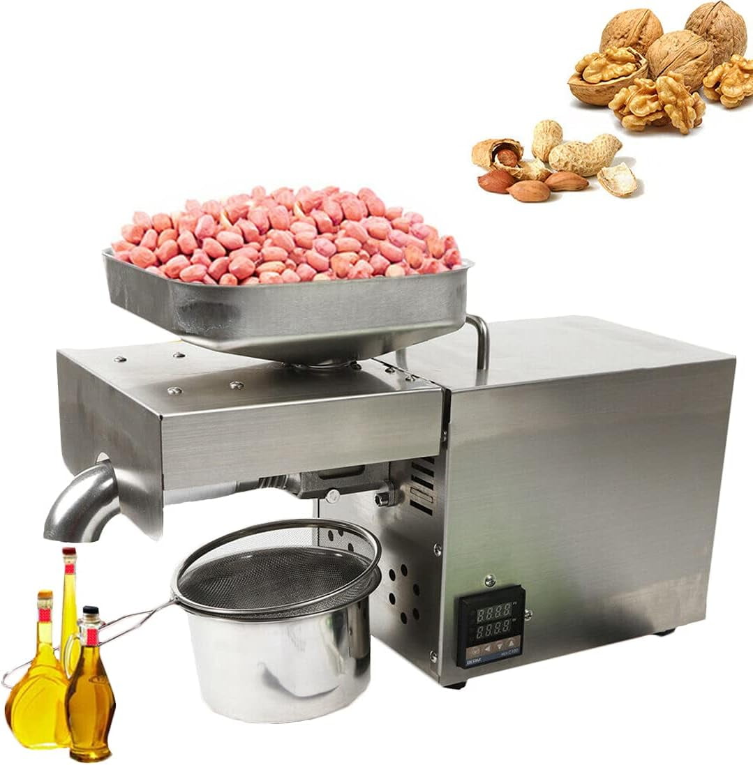 DNYSYSJ 1500W Oil Press Machine Automatic Electric Oil Presser Hot Cold Stainless Steel Oil Extractor Expeller for Flax Peanut Sesame Canola Avocado Coconut Sunflower Seeds (Style B)