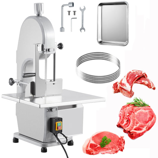 DSstyles Electric Bone Saw Machine, 1100W Meat Cutter with 0.16-7.9 Inch Cutting Thickness, 19.3" x 15" Table Saw, Includes 5 Saw Blades for Cutting Chicken, Fish, and Beef