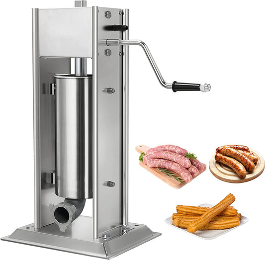 DWVO Sausage Stuffer, 5L/11LB 2 Speed Stainless Steel Vertical Sausage Machine, with Stuffing Nozzles for Commercial and Home Use