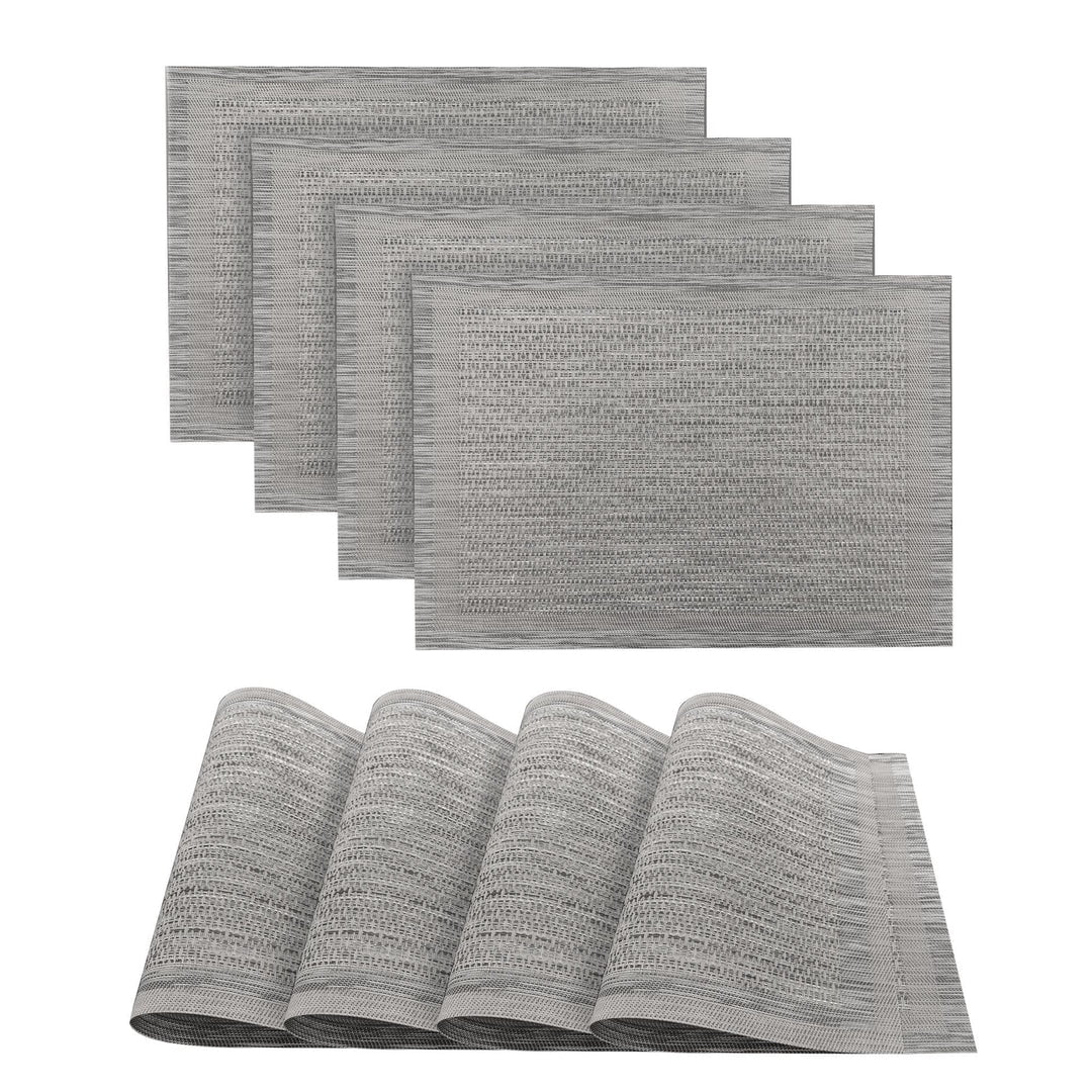 Dainty Home Geneva Woven Textilene Crossweave With Textured Stripe Pattern Reversible 13" x 19" Rectangular Placemat Set of 4 in Silver