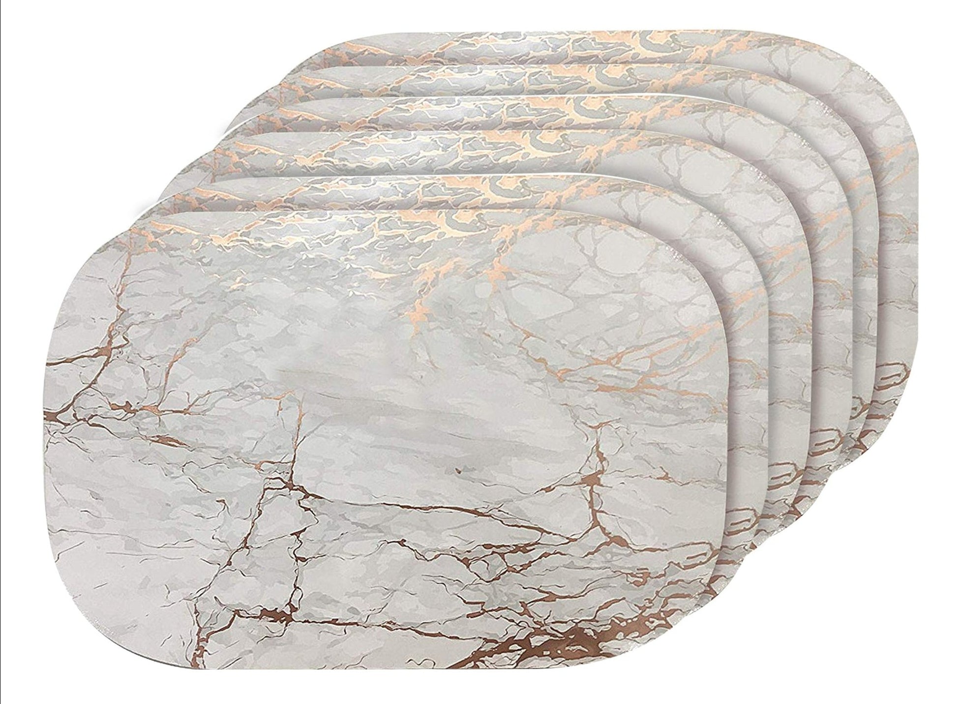 Dainty Home Marble Cork Metallic Print Oval Set of 6 Placemats in Rose Gold