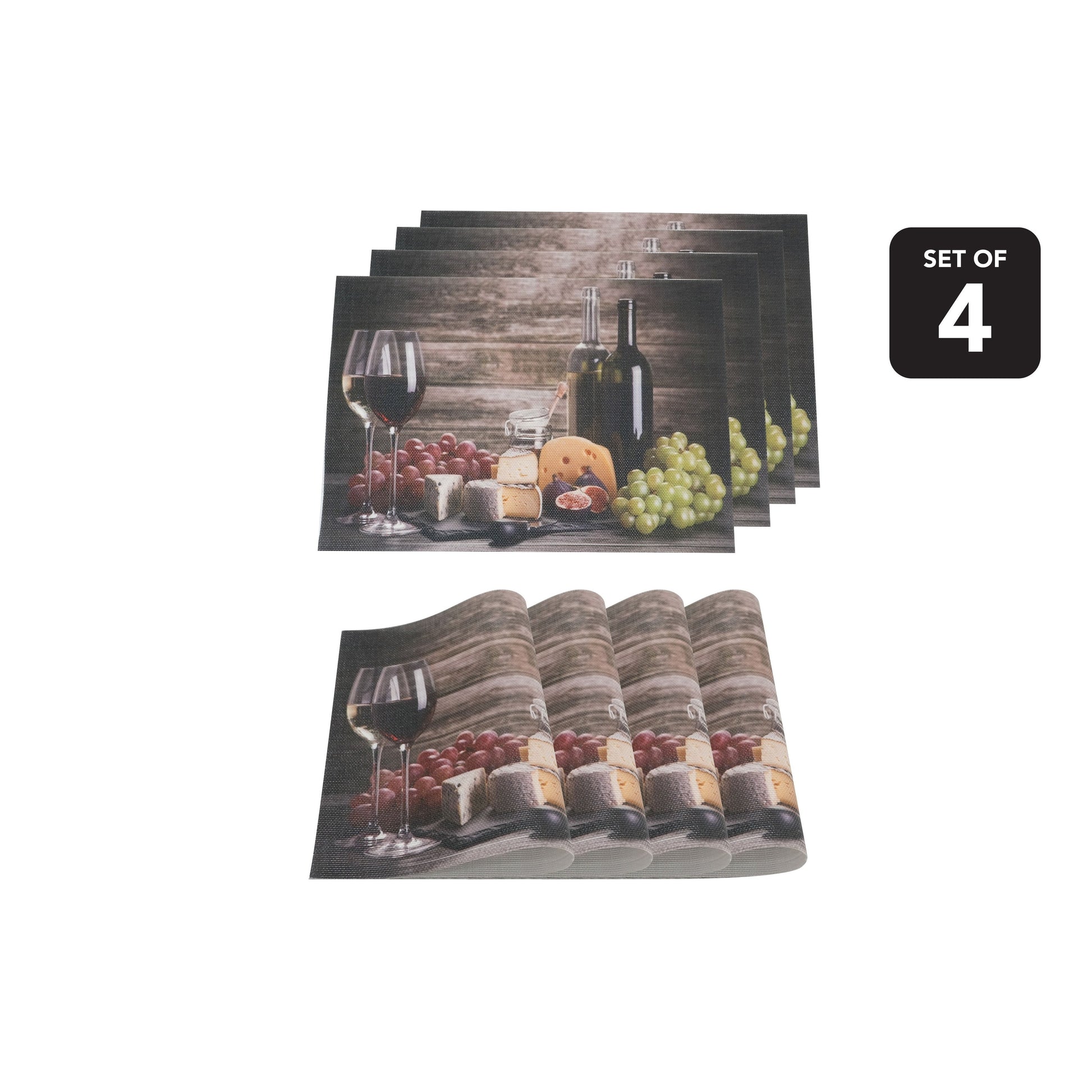 Dainty Home Wine and Grapes Print Textilene Set of 4 Placemats