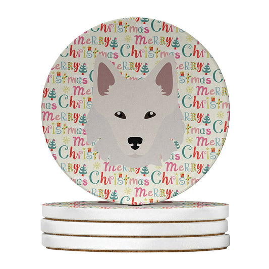 Danish Spitz Merry Christmas Large Sandstone Coasters Pack of 4 4 in x 4 in
