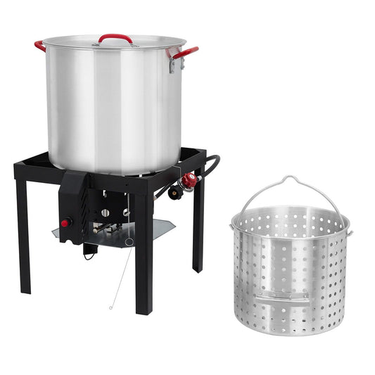 Danolapsi 80 QT Seafood Boil Pot, Outdoor Seafood Boiler with 10 PSI Regulator, Aluminum 50,000 BTU Outdoor Boiler, Propane Fryer with Basket and Burner, Fish and Seafood Large Outdoor Cooking Equipme