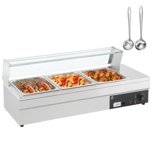 Danolapsi Commercial Buffet Warmer with 3 x 12QT Food Pans - 1500W Electric Steam Table, Tempered Glass Cover, Adjustable Temperature Control (86-185°F), Stainless Steel Design