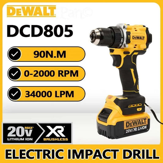 DeWalt Brushless Rechargeable Lithium Battery Impact Drill Multi-Function Drill Electric Hand Drill DCD805 (Electric drill+Battery+Charger )