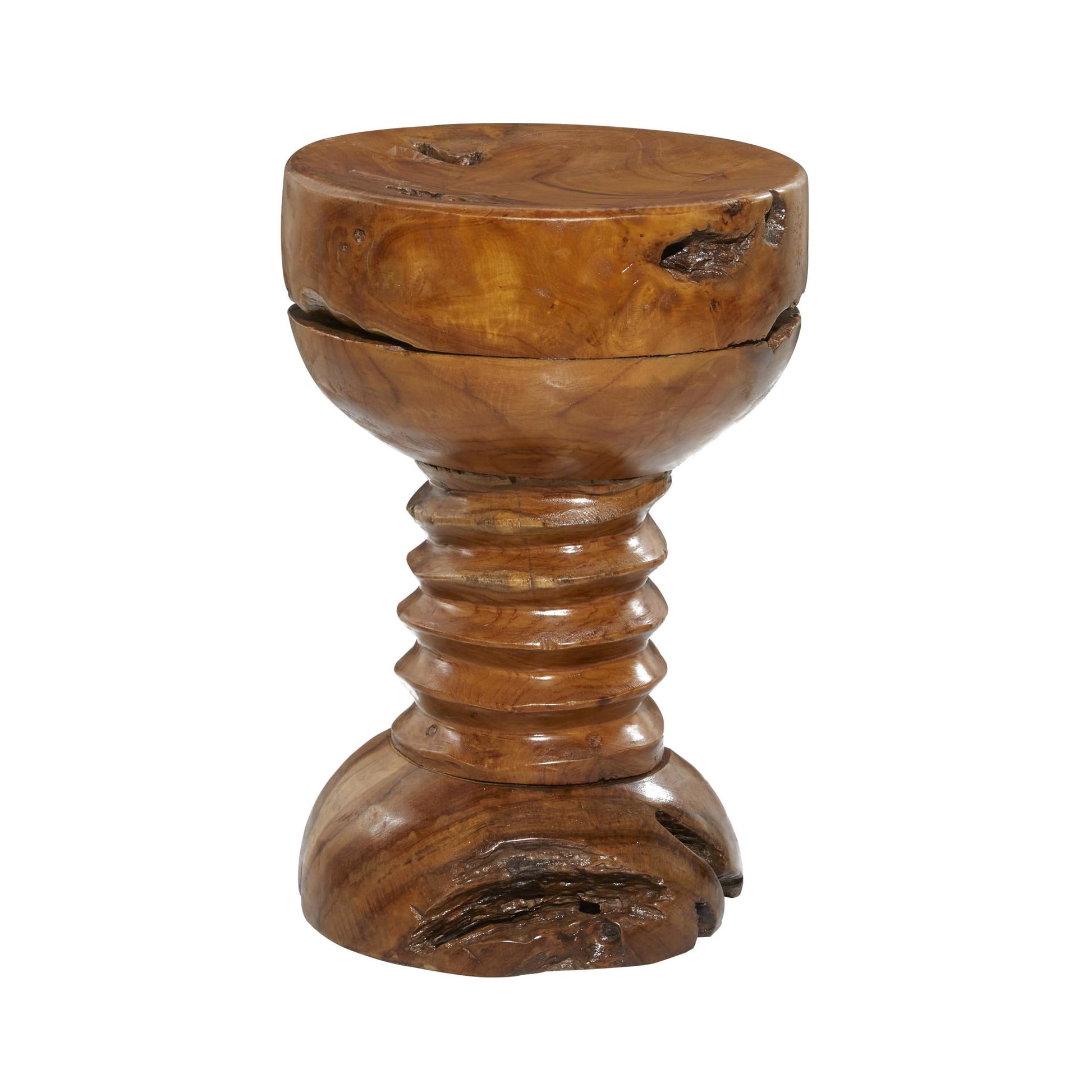 DecMode 13" x 20" Brown Teak Wood Handmade Live Edge Accent Table with Coiled Base, 1-Piece