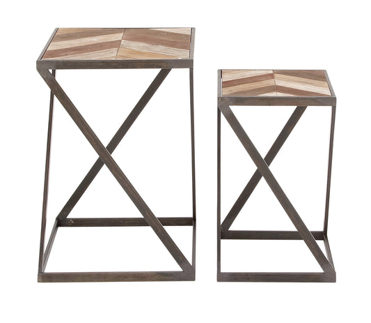 DecMode 19", 23" Brown Wood Modern Accent Table, Set of 2