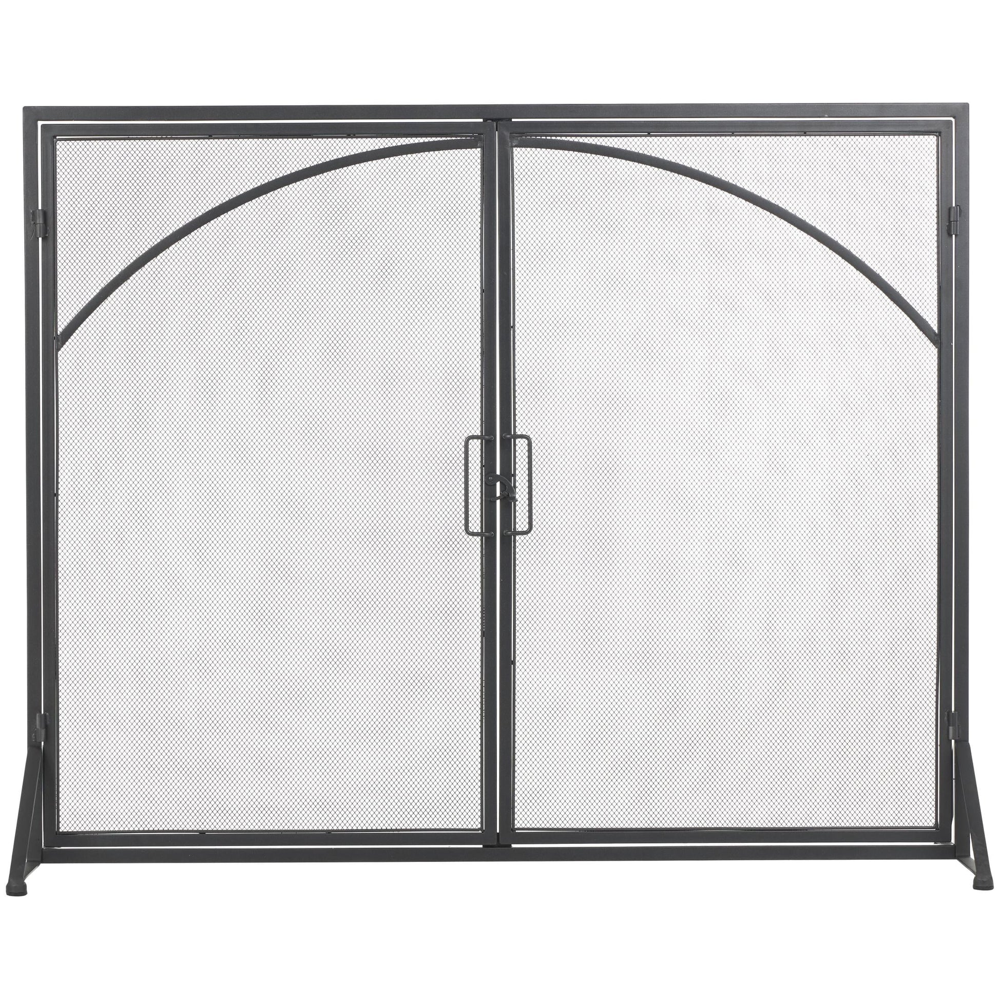 DecMode 39" x 32" Black Metal Single Panel Fireplace Screen with Arch Inspired Doors and Handles, 1-Piece