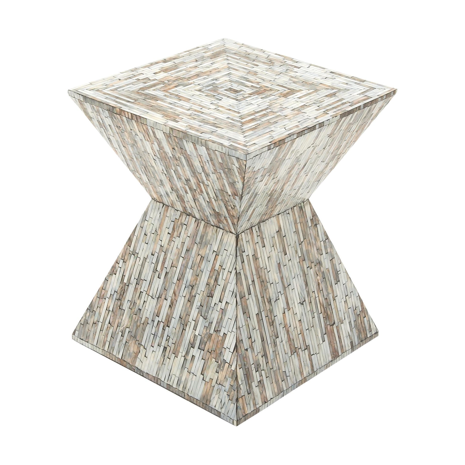 DecMode Contemporary Mothter of Pearl Hourglass Mosaic Patterned Accent Table, 16"W x 19"H with Multicolor Finish