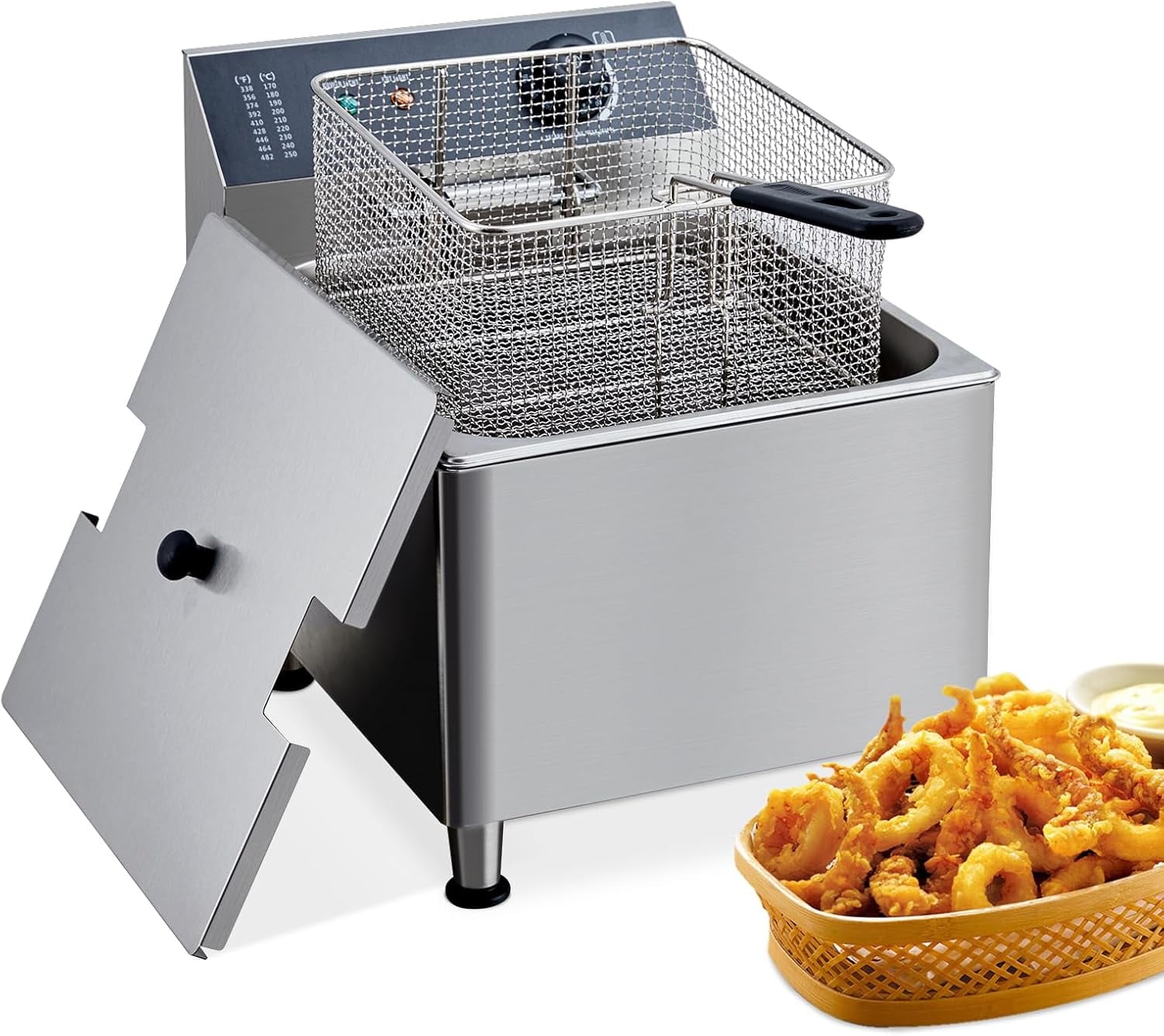Deep Fryer with Basket  11L Electric Countertop Fryer Stainless Steel Deep Fryers for Restaurant Home Use with Extra Large Frying Basket and Lid, 110V, 1700W