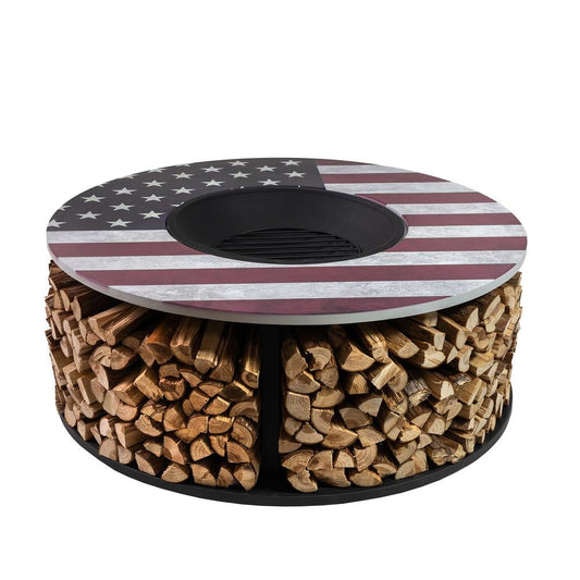 Deko Living 38 Inch Diameter Commemorative Outdoor Steel Woodburning  Fire Pit