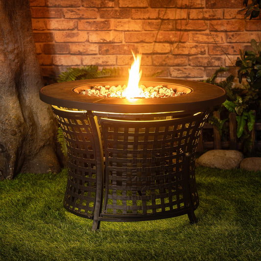 Deko Living Round Outdoor Propane Gas Fire Pit Table, 27.75 x 27.75 in, 8,000 BTU, Powder Thermospraying Finish with Lava Rock Filler