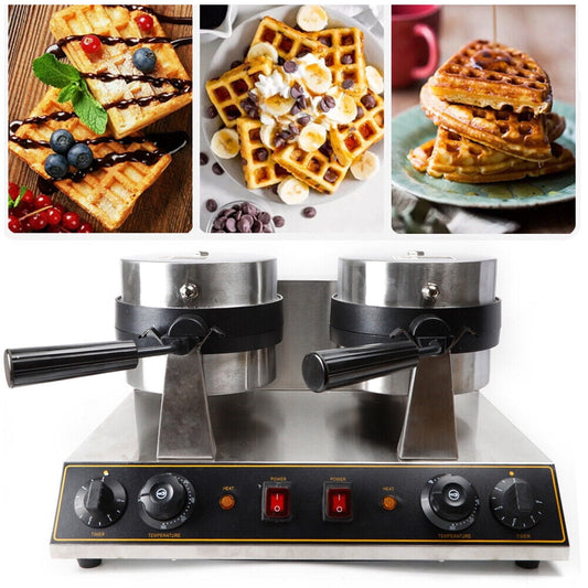 Denest Commercial Dual Head Belgian Waffle Maker Rotating Double Waring Breakfast Maker