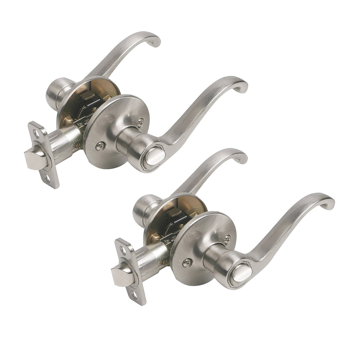 Design House Scroll 2-Pack Privacy 2-Way Bed and Bath Door Lever, Satin Nickel