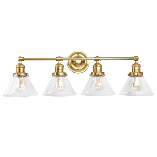 Augustin 35" Satin Gold 4-Light Dimmable Vanity Light With Seeded Glass Shades