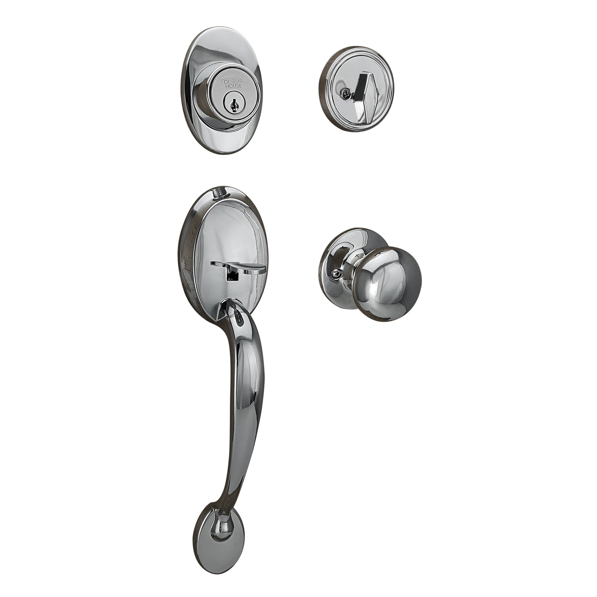 Design House Coventry 4-Piece Handleset with Cambridge Interior Knob and Single Cylinder Deadbolt, Polished Chrome