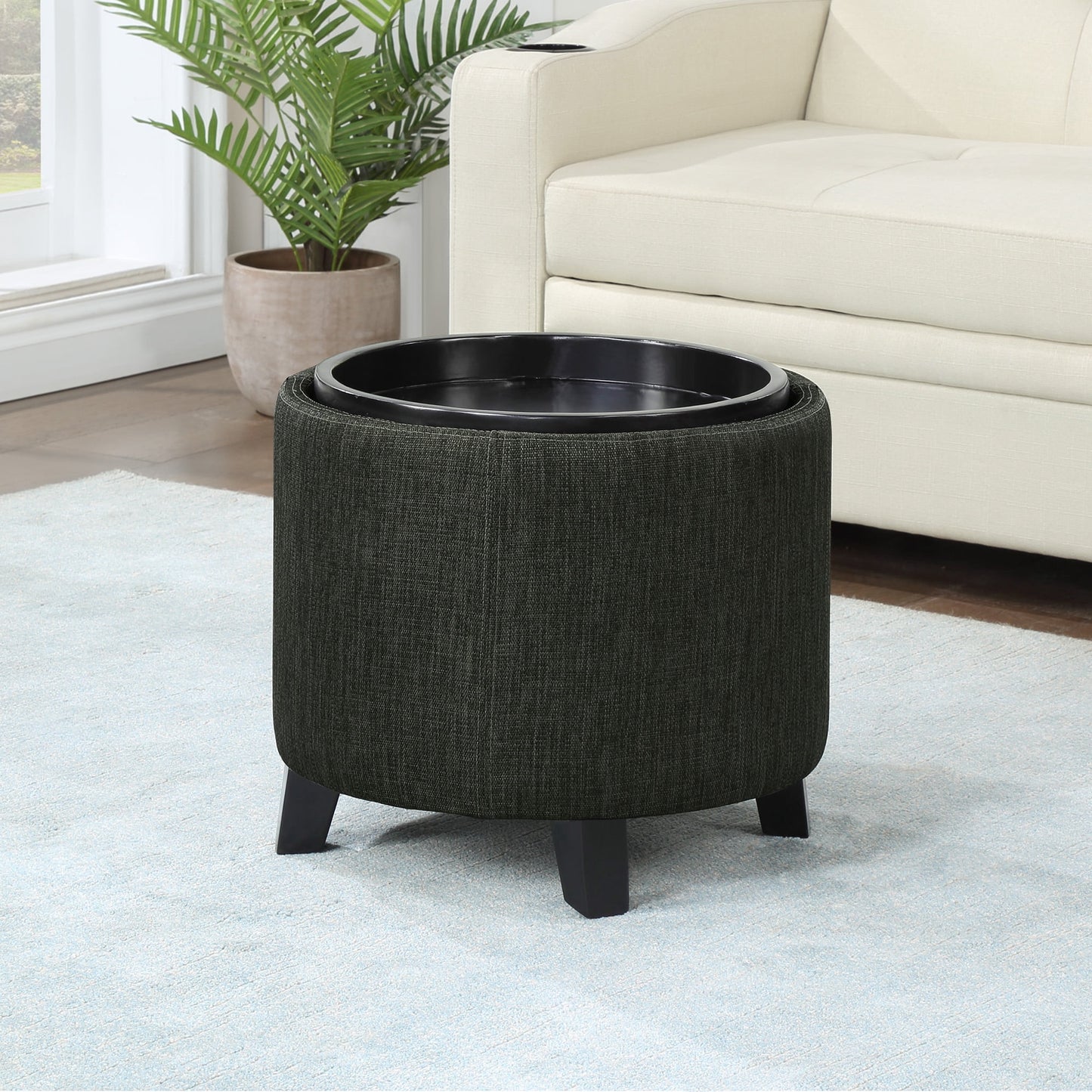 Convenience Concepts Designs4Comfort Oscar Storage Ottoman with Reversible Tray, Tan Fabric