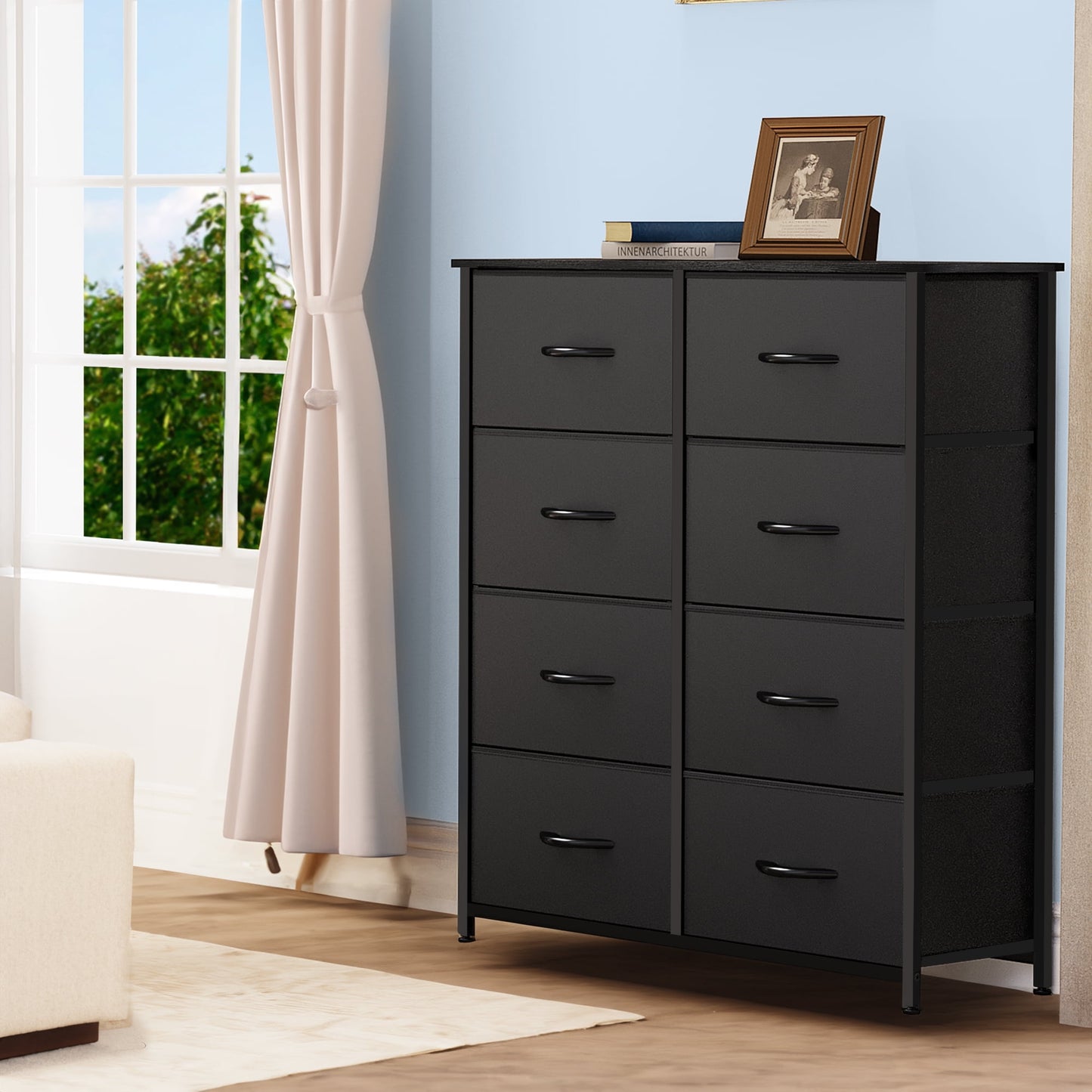DEXTRUS 8 Drawer Tall with Fabric Bins Dresser â€ŽFabric Wood Metal Black for Adult, 24.45lb