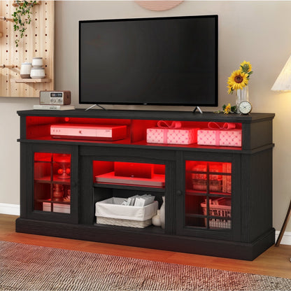 Dextrus Farmhouse LED TV Stand for TVs up to 70", Wood Media Console, Glass Door