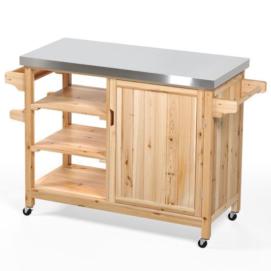 Dextrus Outdoor Kitchen Island Rolling Trolley Cart Stainless Steel Tabletop, Kitchen Storage Dining Serving Cart