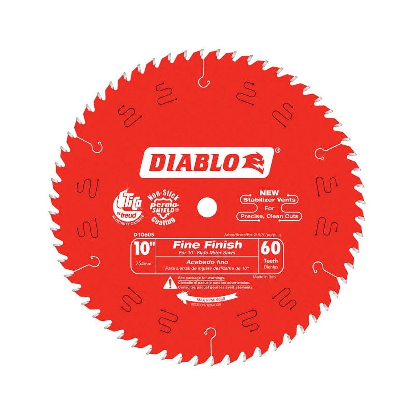 Diablo 10 in. Dia. x 5/8 in. Fine Finish Carbide Saw Blade 60 teeth 1 pk