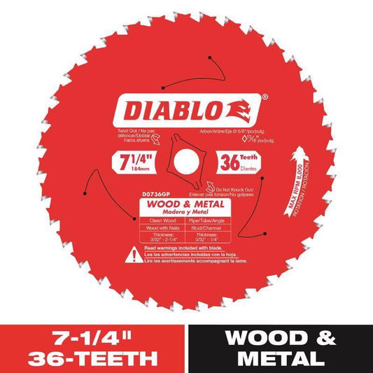 Diablo 7-1/4 in. Dia. x 5/8 in. TiCo Hi-Density Carbide Circular Saw Blade 36 teeth 1 pc.