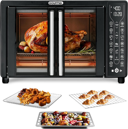 Digital Air Fryer Oven Combo with 17 Cooking Presets, 1700W French Door Design, Large 24L Capacity, Includes Convection Rack, Baking Pan & Recipe Book, Black