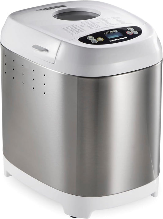 Digital Electric Bread Maker Machine Artisan and Gluten-Free, 2 lbs Capacity, 14 Settings, White and Stainless Steel