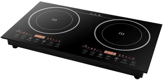Digital Induction Cooktop,2400W 110V Double Burners Electric Stove, Countertop Burner with Legs, Induction Cooker Vitro Ceramic Glass Black Surface for Cast Iron Pan (1200W+1200W)