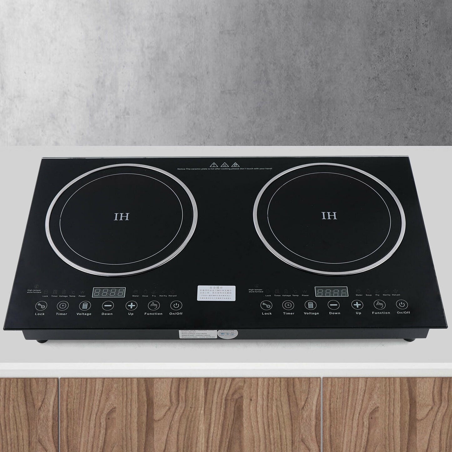 Digital Induction Cooktop,2600W 110V Double Burners Electric Stove, Countertop Burner with Legs, Induction Cooker Vitro Ceramic Glass Black Surface for Cast Iron Pan (1200W+1400W)