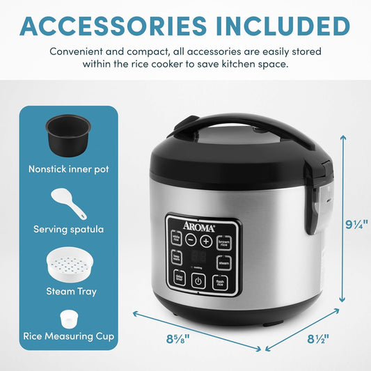 Digital Rice Cooker with Steam Function, 4-Cup Uncooked / 8-Cup Cooked, 2.5 Quart Capacity