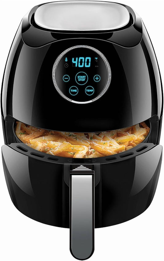 Digital Touchscreen Air Fryer 6.5 Quart XL, Oil-Free Healthy Cooking, 4-in-1 Functions, Nonstick Dishwasher-Safe Basket, 60-Min Timer, Auto Shut-Off, BPA-Free, Easy-Clean Design, Black