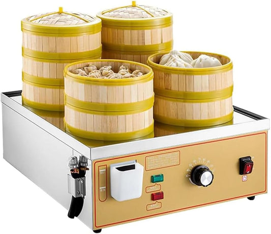 Dim Sum Electric Steamer, Commercial Electric Steamer, Dry Boiling Alarm Water Shortage Alarm/water Shortage Power Outage/mirror Panel(Steamer Basket Not Included), Steamer Basket: 13-20cm