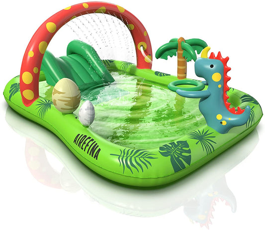 Dino Planet Inflatable Play Center, Airefina Kids Pool, 97"x76"x41" Summer Swim Blow up Kiddie Pool, Rectangular
