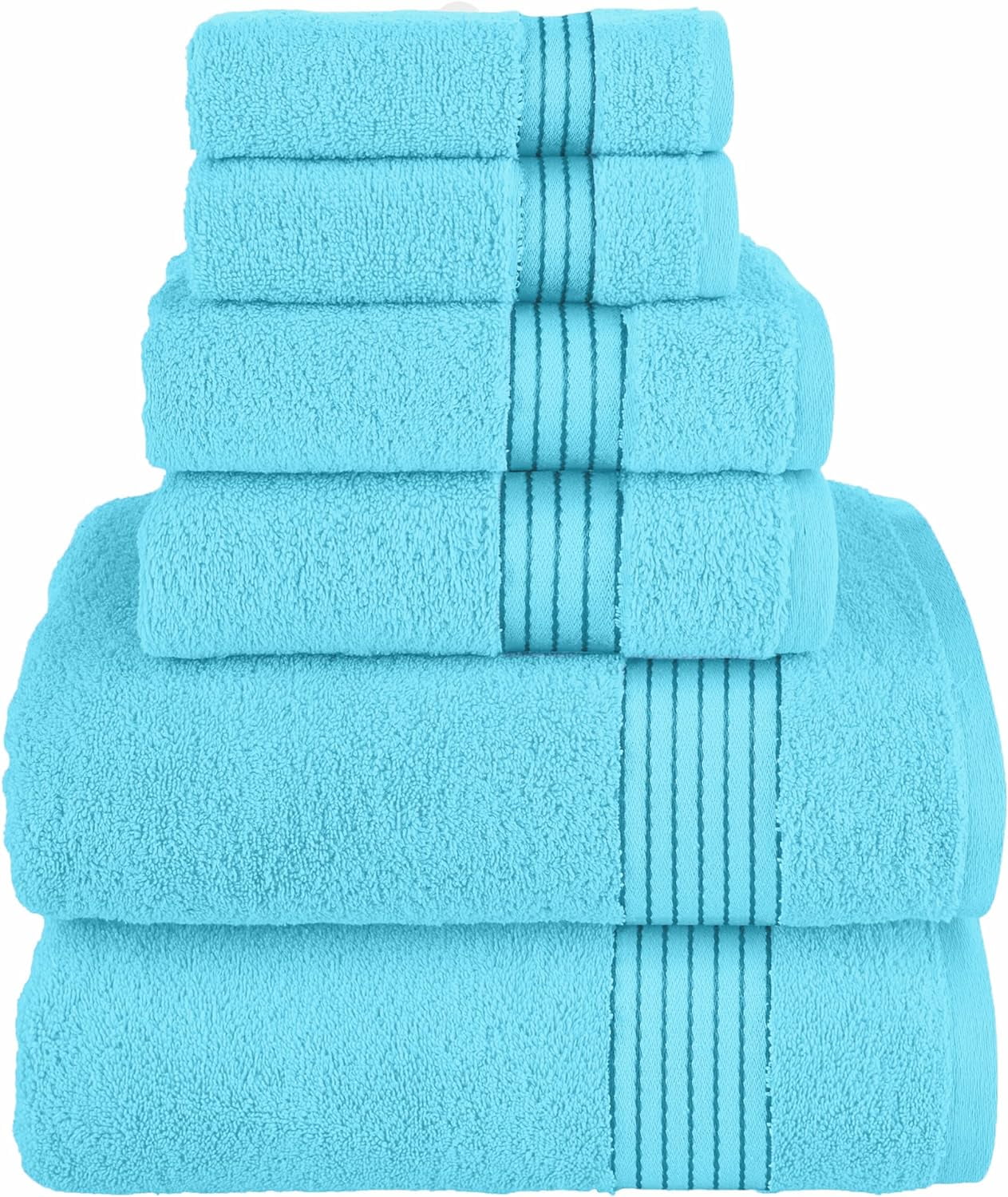 Discount Cotton 6-Piece Towel Set, Includes 2 Washcloths, 2 Hand Towels and 2 Bath Towels, 100% Turkish Cotton - Highly Absorbent and Super Soft Towels for Bathroom, Aqua