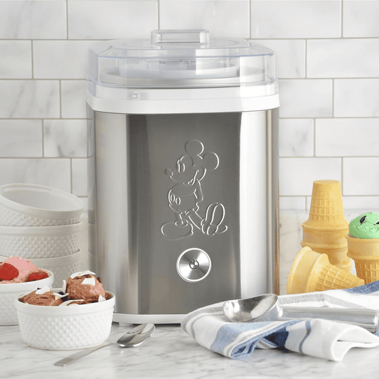 Disney DCM-800SS Mickey Mouse 2 Quart Electric Ice Cream Maker, Stainless Steel and White