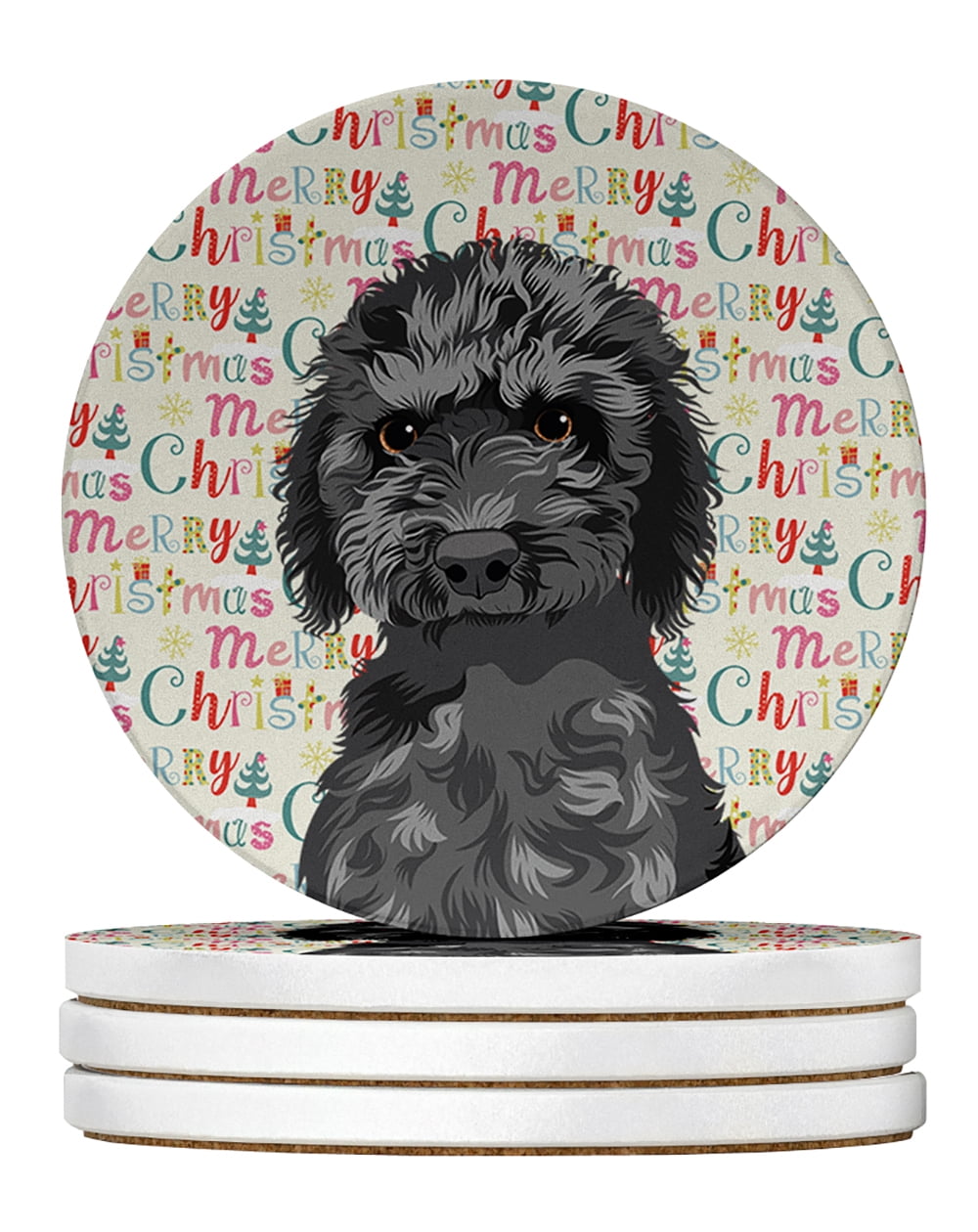 Doodle Black #2 Christmas Large Sandstone Coasters Pack of 4 4 in x 4 in