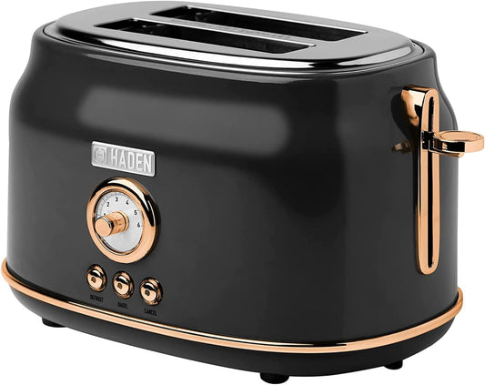 Dorset 2 Slice Wide Slot Stainless Steel Toaster with Adjustable Browning Control & Non-Slip Feet, Black & Copper