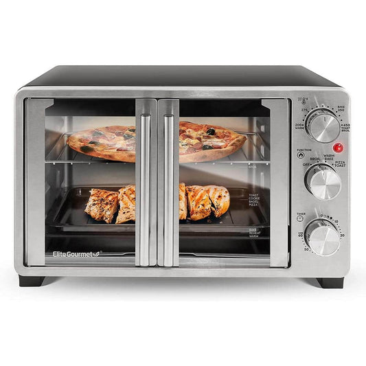 Double French Door Toaster Oven fits 12" Pizza, Stainless Steel