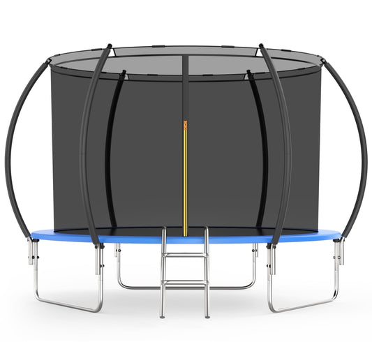 FUNTOK 10 FT Trampoline with Enclosure Net for Kids Adults, 600 LBS New Upgraded Recreational Backyard Trampolines with Waterproof Jump Mat Ladder for 3 Person