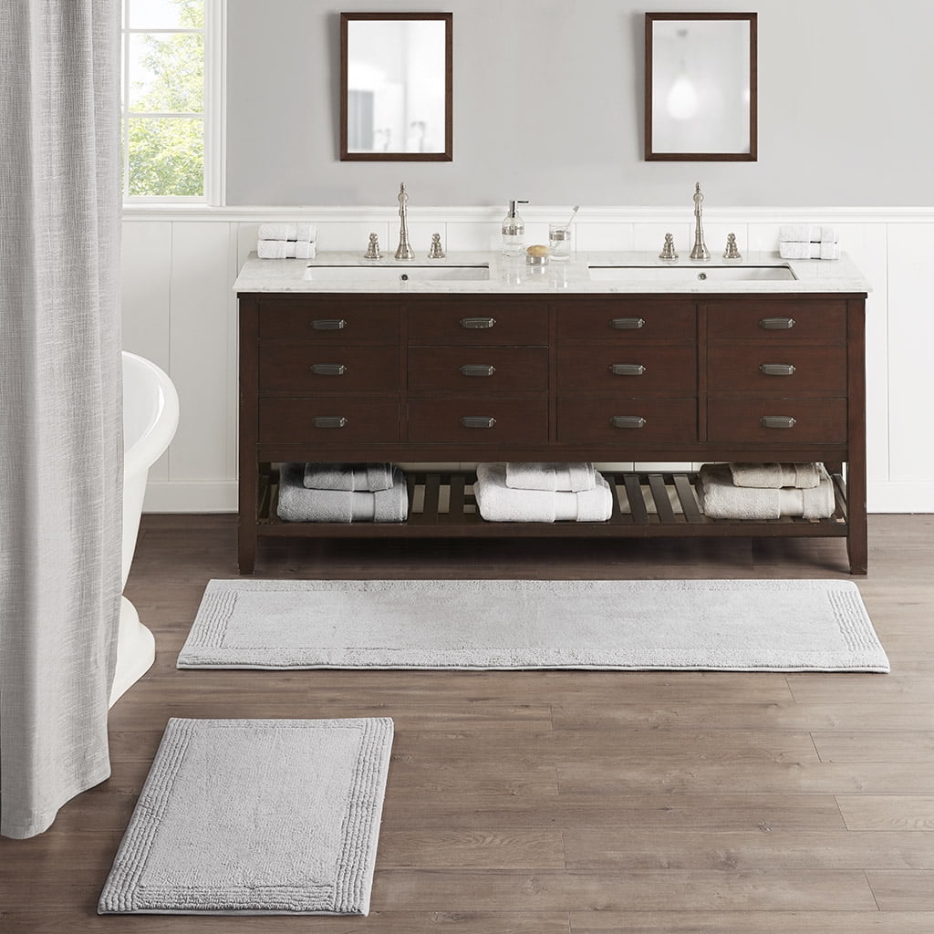 MAYEERTY 100% Cotton Tufted Reversible Bath Rug Grey 24" x 72"