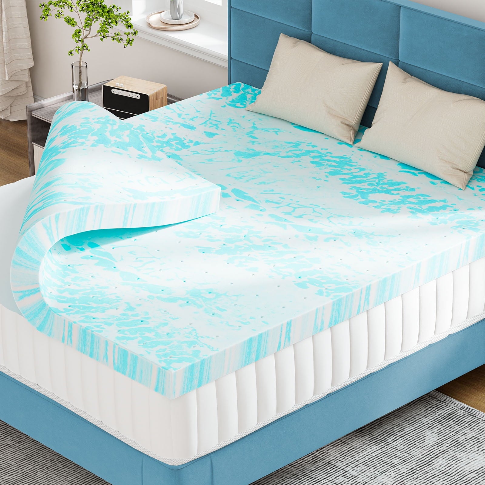 MAYEERTY 2" Memory Foam Mattress Non-Slip Base Comfortable Camping Mattress Guest Bed