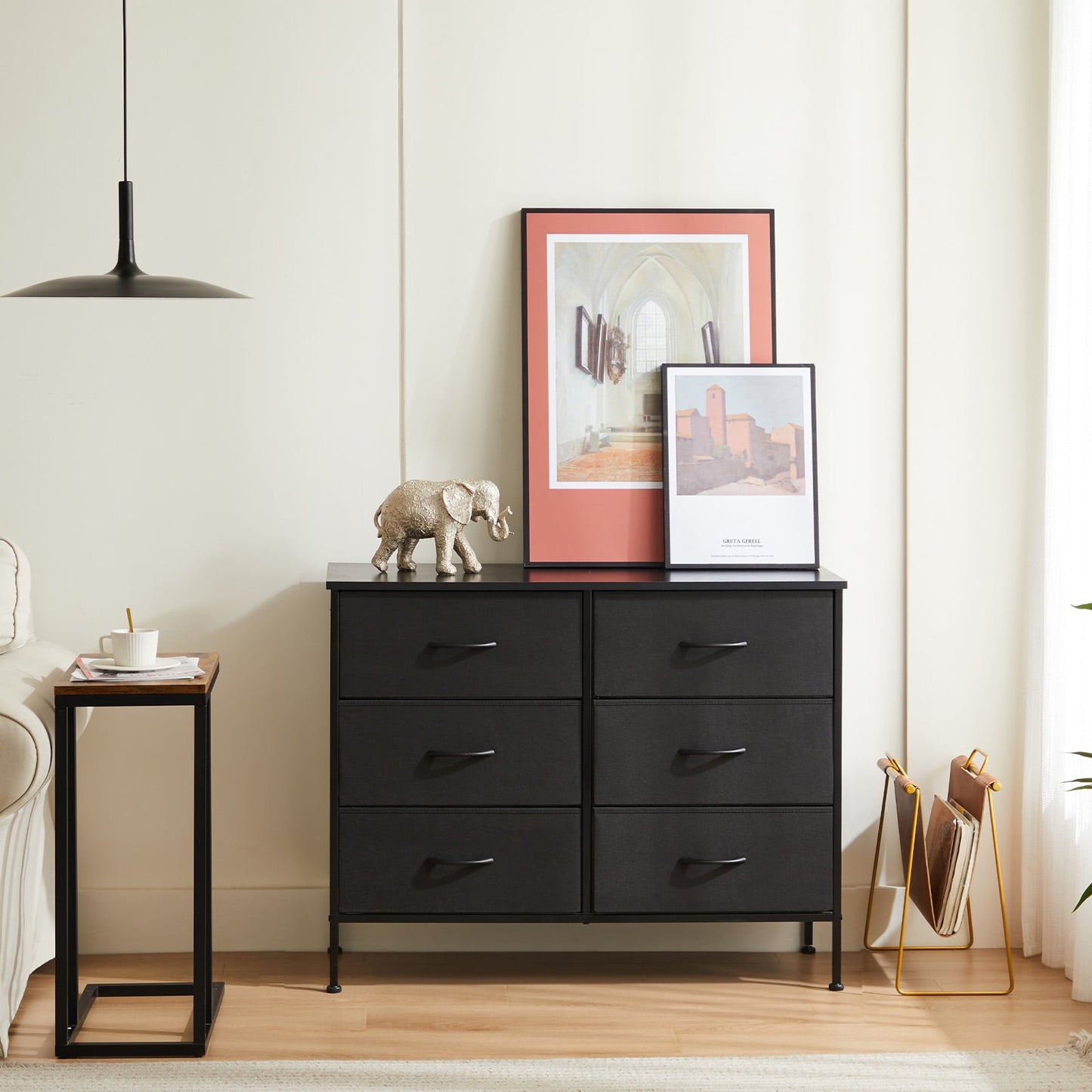 MAYEERTY 6 Drawers Dresser for Bedroom, Tall Fabric Closet Chests Organizer Tower Furniture with Wooden Top, Black