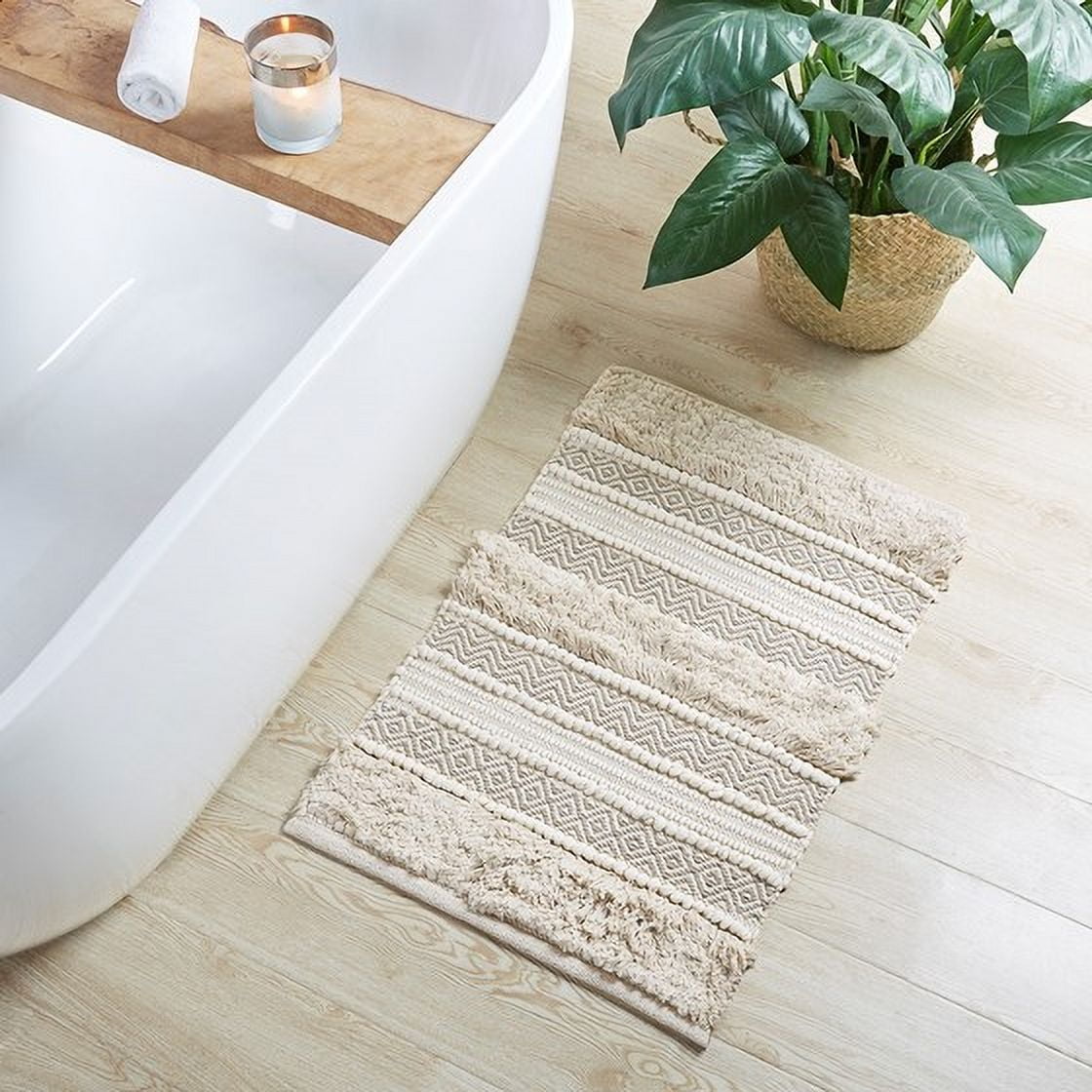 MAYEERTY Soft Polyester Bath Runner Rug, Machine Washableï¼Œ24" x 40", Ivory