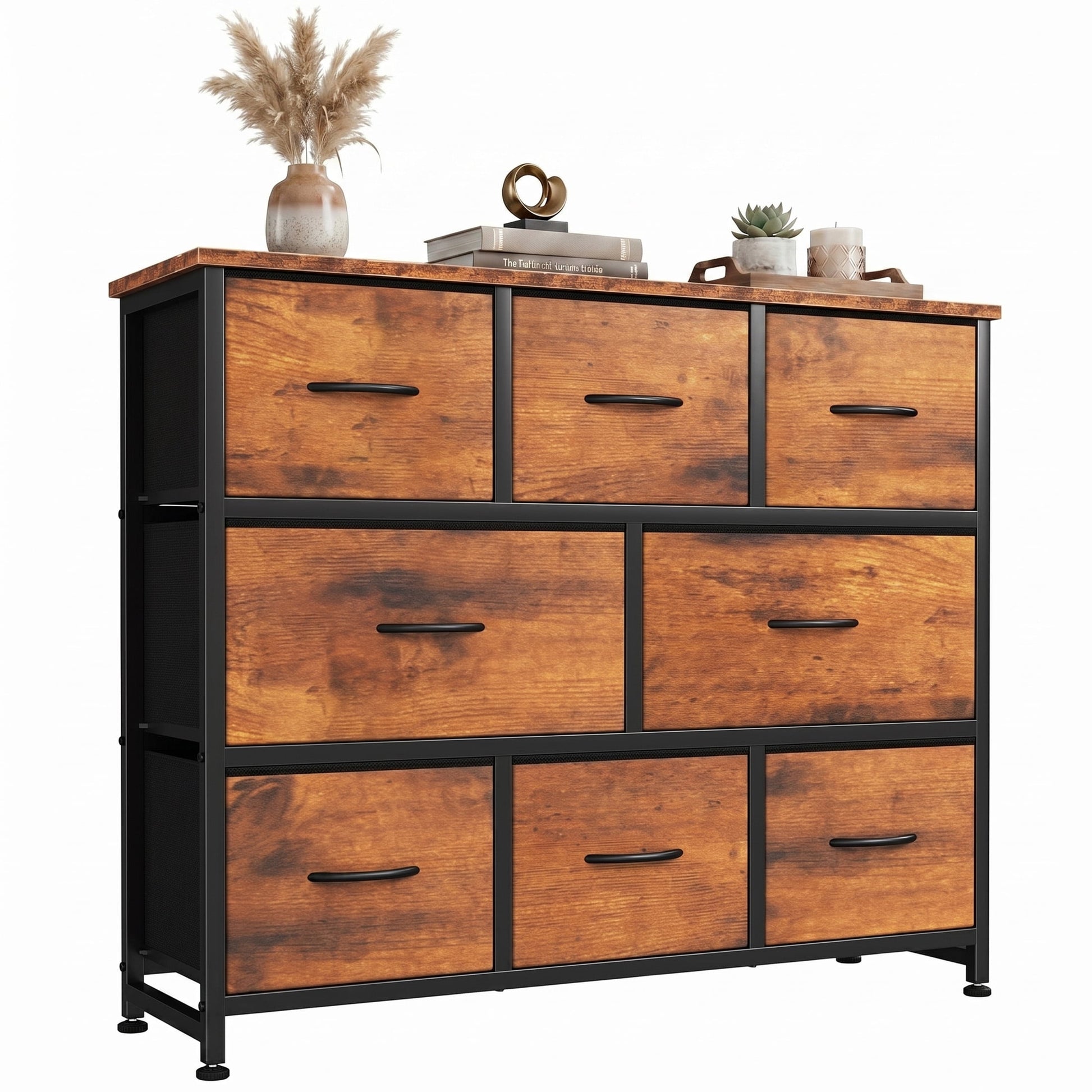 edx 8 Drawers Fabric Dresser, Chest of Drawers with Sturdy Steel Frame, Storage Organizer Cabinet for Bedroom, Living Room, Hallway, Rust