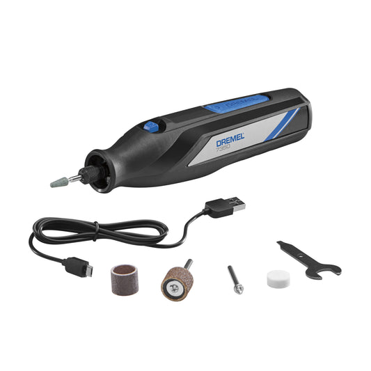 Dremel 7350-5W 4V-Cordless Single Speed Rotary Tool with Integrated 2Ah Li-Ion Battery & 7 Accessories