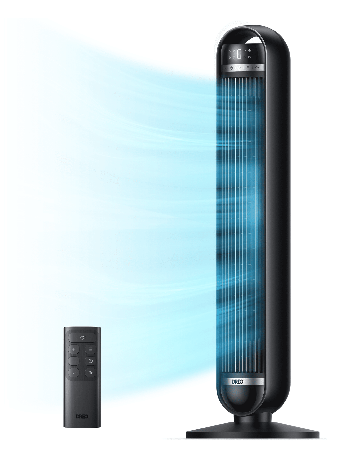 DREO Tower Fan, 27ft/s Velocity Quiet Floor Fan, 90Â° Oscillating Fans for Indoors with 8 Speeds, 4 Modes, Remote Control, Standing Fans, Bladeless Fan, Black, Nomad DC