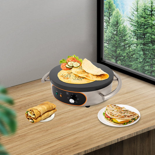 Dwellnix Crepe Maker 16 Inch Non Stick Griddle 1500W High Power Stainless Steel and Cast Iron Uniform Heating Constant Temperature Function Easy to Clean Safe and Durable