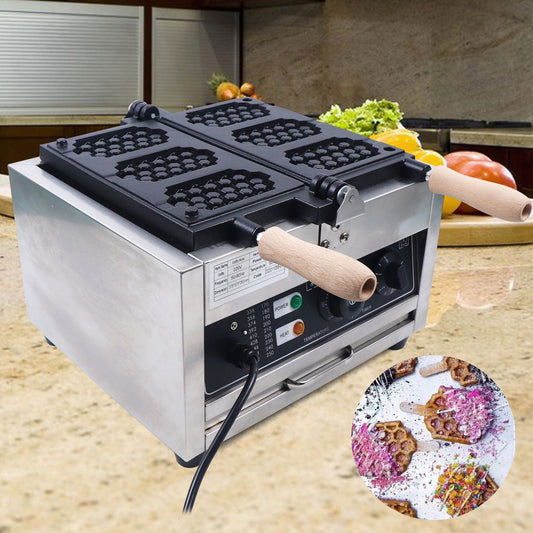Dwellnix Waffle Maker with Clear Alarm Double Sided Heating Non Stick Aluminum Grids Makes 3 Honeycomb Waffles at Once Easy to Clean Durable Stainless Steel Construction